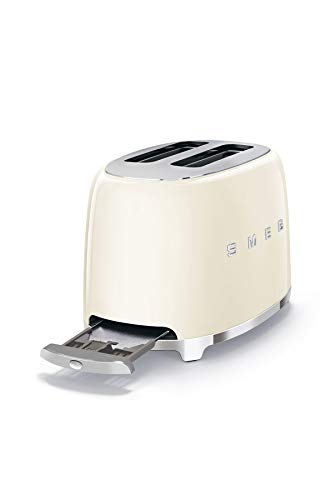 Smeg, 2x2 TSF01CREU -Toaster, 2 Schlitze für 2 Scheiben, 6 Vergoldungsniveaus, Heizfunktion, Abtau- und Bagel- Funktion, Sammelschublade, 950W, Creme