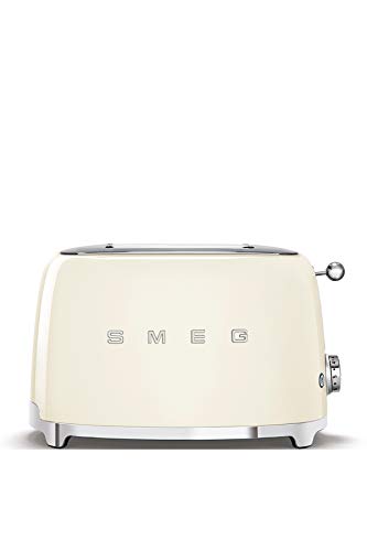 Smeg, 2x2 TSF01CREU -Toaster, 2 Schlitze für 2 Scheiben, 6 Vergoldungsniveaus, Heizfunktion, Abtau- und Bagel- Funktion, Sammelschublade, 950W, Creme