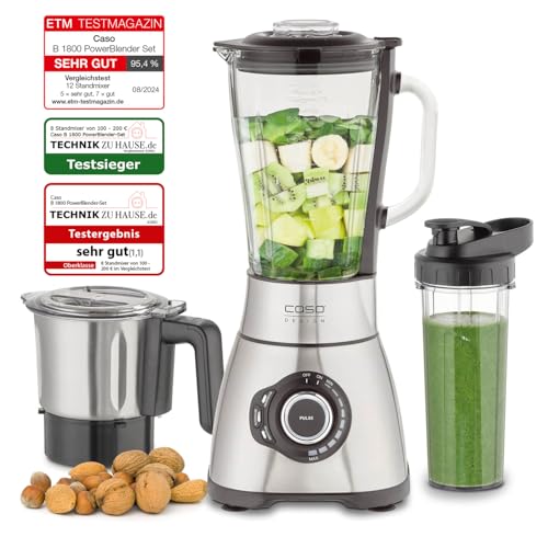 CASO B 1800 PowerBlender-Set - Standmixer, 28.000 U/min, Glasbehälter 1,75 L, inkl. Trinkflasche und Zerkleiner, Mixer Testsieger mit sehr gut, Edelstahl