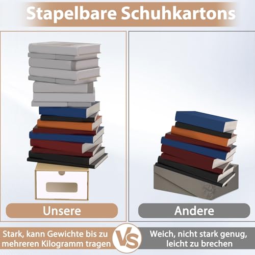 ACXIN Schuhboxen Stapelbar Boxen-Set,Aufbewahrungsbox Schubladen mit Transparentes Sichtfenster,Pappkarton aus Kraftpapier,34.5 x 23.5 x 13.5 cm,10 Stück, Braun
