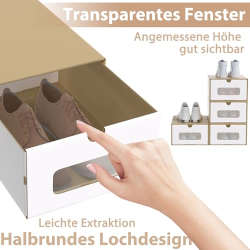 ACXIN Schuhboxen Stapelbar Boxen-Set,Aufbewahrungsbox Schubladen mit Transparentes Sichtfenster,Pappkarton aus Kraftpapier,34.5 x 23.5 x 13.5 cm,10 Stück, Braun