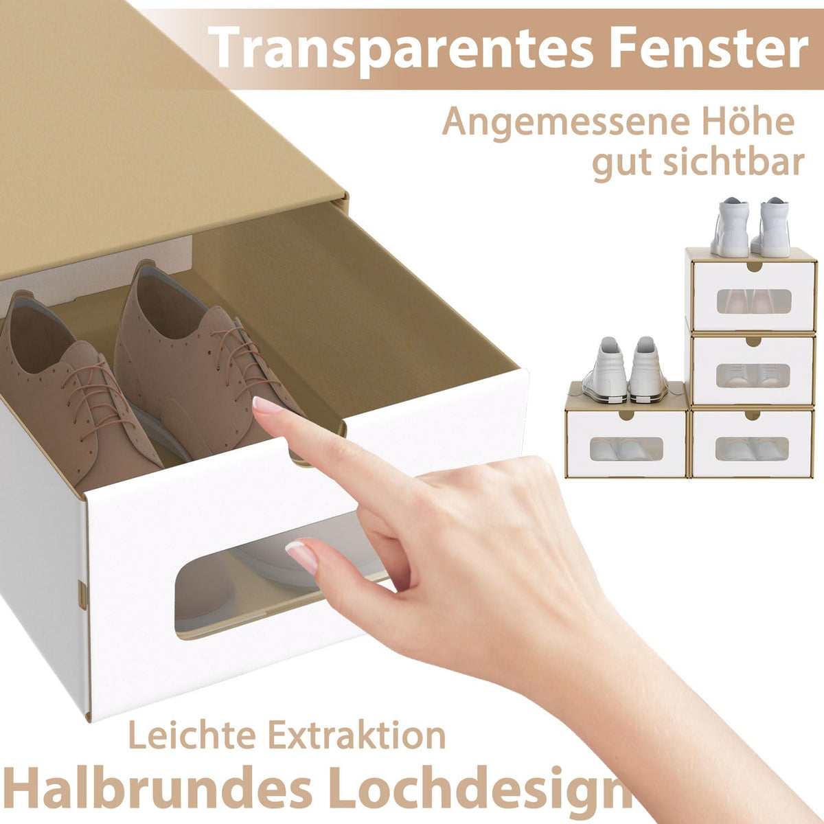 ACXIN Schuhboxen Stapelbar Boxen-Set,Aufbewahrungsbox Schubladen mit Transparentes Sichtfenster,Pappkarton aus Kraftpapier,34.5 x 23.5 x 13.5 cm,10 Stück, Braun