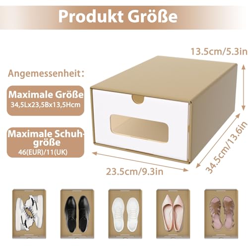 ACXIN Schuhboxen Stapelbar Boxen-Set,Aufbewahrungsbox Schubladen mit Transparentes Sichtfenster,Pappkarton aus Kraftpapier,34.5 x 23.5 x 13.5 cm,10 Stück, Braun