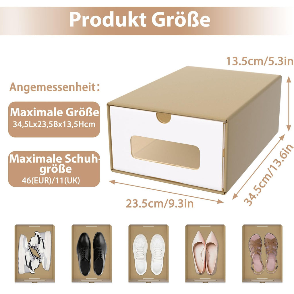 ACXIN Schuhboxen Stapelbar Boxen-Set,Aufbewahrungsbox Schubladen mit Transparentes Sichtfenster,Pappkarton aus Kraftpapier,34.5 x 23.5 x 13.5 cm,10 Stück, Braun