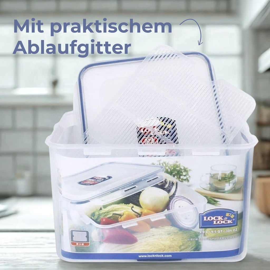 LocknLock PP Classic Aufbewahrungsbox luftdicht mit Griff & Ablaufgitter| 6,5L | 29,5 x 23 x 13,8 cm | 100 % luft- und wasserdichter Vorratsbehälter mit Deckel | Gefrierfeste Aufbewahrungsdose