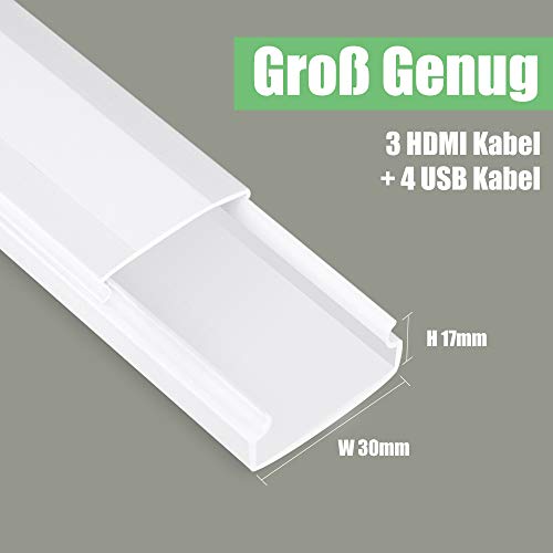 MUDEELA kabelkanal selbstklebend, 3.2 Meter Gesamtlänge (8 Stück - 30x17mm) Weißer PVC Kabelschacht, Schnell Klebe & Ohne Bohren für Aufgeräumtes Kabelmanagement an Wand, TV, Büro & Haushalt