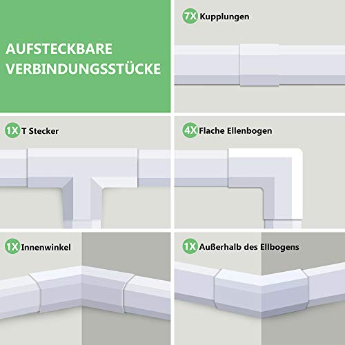 MUDEELA kabelkanal selbstklebend, 3.2 Meter Gesamtlänge (8 Stück - 30x17mm) Weißer PVC Kabelschacht, Schnell Klebe & Ohne Bohren für Aufgeräumtes Kabelmanagement an Wand, TV, Büro & Haushalt