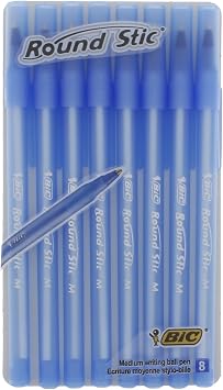 Bic Round Stic Kugelschreiber, Strichstärke, Blau, 8 Stück