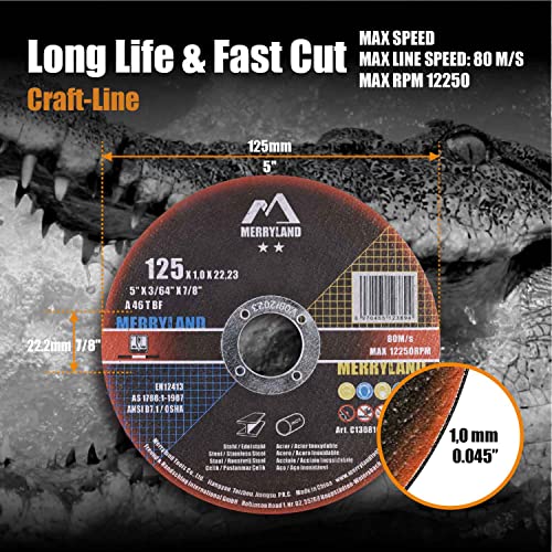Merryland 50 Stück Trennscheibe 125 X 1,0 Metall Edelstahl Stahl Craft-Line