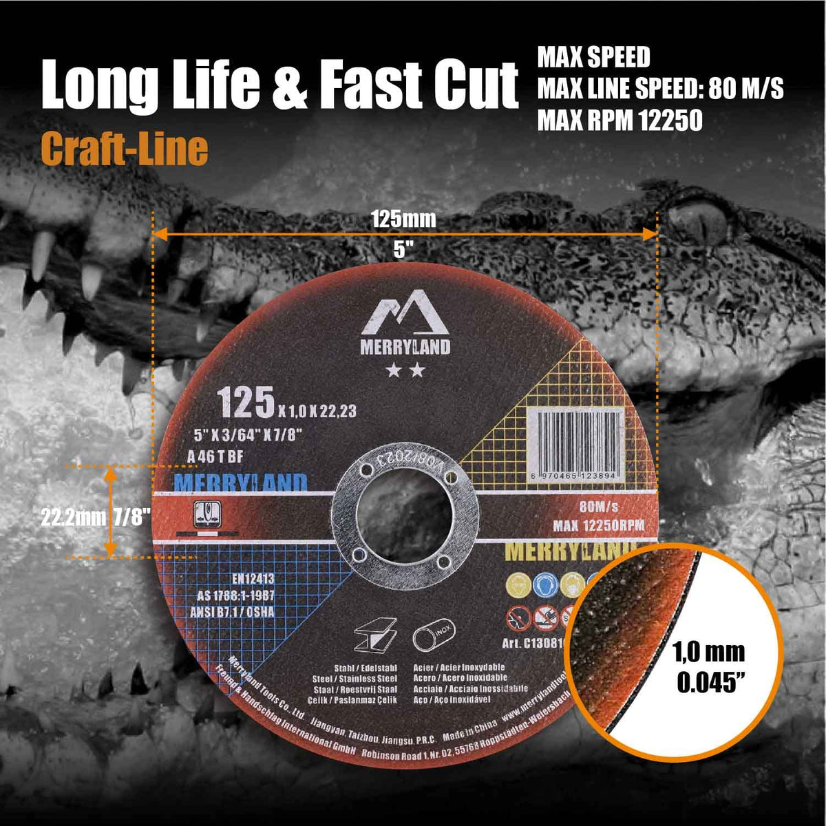 Merryland 50 Stück Trennscheibe 125 X 1,0 Metall Edelstahl Stahl Craft-Line