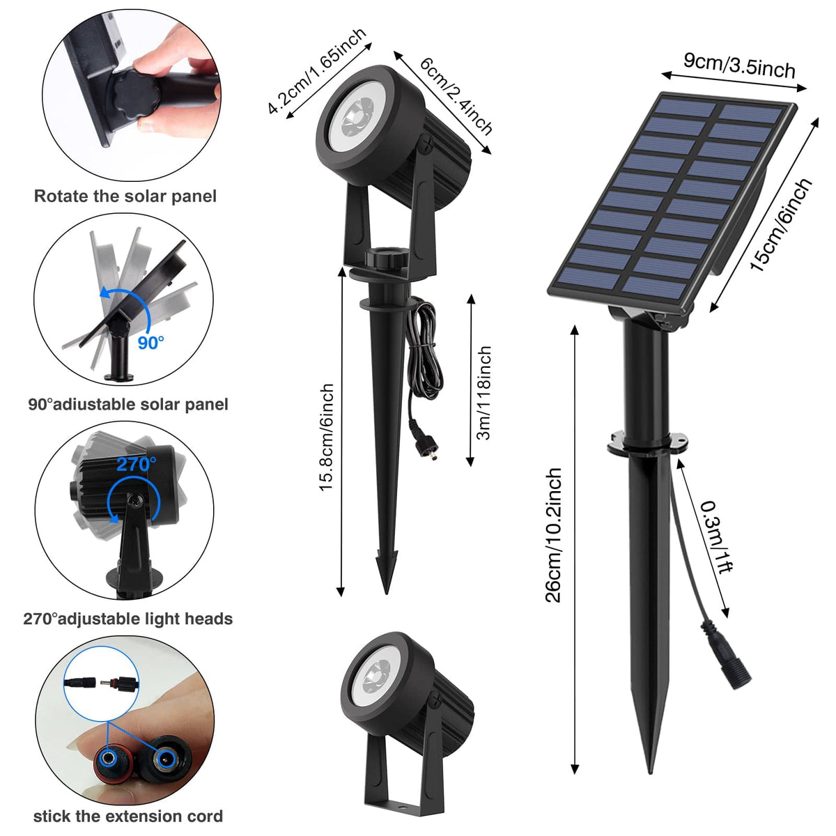 T-SUNUS Solarstrahler für Außen Garten, Solarlampen für Außen Warmweiß