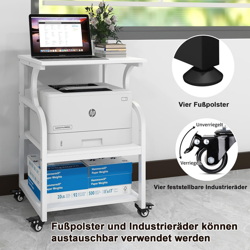 PUNCIA 3-Ebenen Druckertisch höhenverstellbar 60 x 50 cm Druckerständer