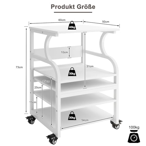 PUNCIA 3-Ebenen Druckertisch höhenverstellbar 60 x 50 cm Druckerständer