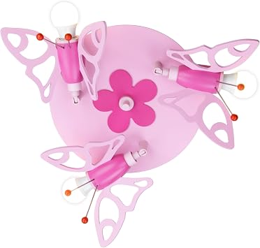 Elobra Deckenlampe Kinderzimmer 'Schmetterling' | hochwertige Kinderzimmerlampe für Mädchen aus Echtholz, rosa Prinzessin Lampe mit Blumenmuster, 30 x 30 x 20cm, Rosa Pink