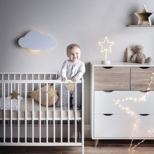 Lights4fun Wolkenlampe Wandlampe mit Fernbedienung & Timer | LED Nachtlicht Kinderzimmer warmweiß | Batteriebetriebene Wandleuchte Wolke Deko für Baby- & Schlafzimmer | 45 x 12 cm Weiß