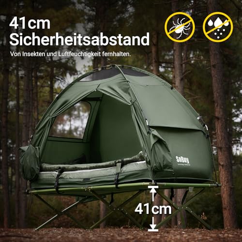 SoBuy Feldbett mit Zelt 7in1 Wurfzelt mit Luftpumpe, Rolltasche, Schlafsack, Wasserdichtes Campingbett Outdoor Campingliege Familienzelt Camping Tent