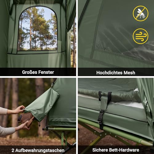 SoBuy Feldbett mit Zelt 7in1 Wurfzelt mit Luftpumpe, Rolltasche, Schlafsack, Wasserdichtes Campingbett Outdoor Campingliege Familienzelt Camping Tent