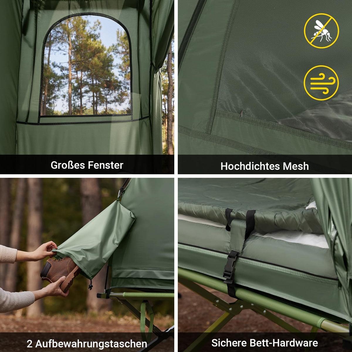 SoBuy Feldbett mit Zelt 7in1 Wurfzelt mit Luftpumpe, Rolltasche, Schlafsack, Wasserdichtes Campingbett Outdoor Campingliege Familienzelt Camping Tent