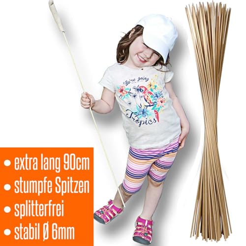 100 Stockbrot Spieße Stock extra 90 cm 6mm Ø Marshmallow Spiesse, Grillspieße, Stäbe, Lagerfeuer Spieße Stockbrot Stöcke aus Bambus Holz - kinderfreundlich + Rezeptheft