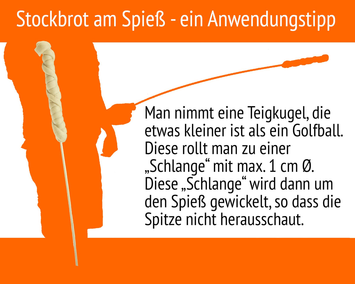 100 Stockbrot Spieße Stock extra 90 cm 6mm Ø Marshmallow Spiesse, Grillspieße, Stäbe, Lagerfeuer Spieße Stockbrot Stöcke aus Bambus Holz - kinderfreundlich + Rezeptheft