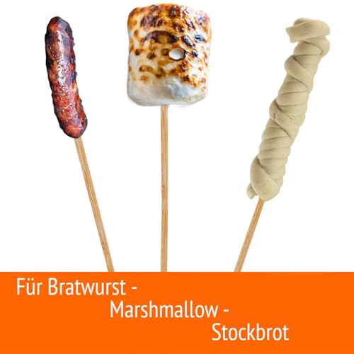 100 Stockbrot Spieße Stock extra 90 cm 6mm Ø Marshmallow Spiesse, Grillspieße, Stäbe, Lagerfeuer Spieße Stockbrot Stöcke aus Bambus Holz - kinderfreundlich + Rezeptheft