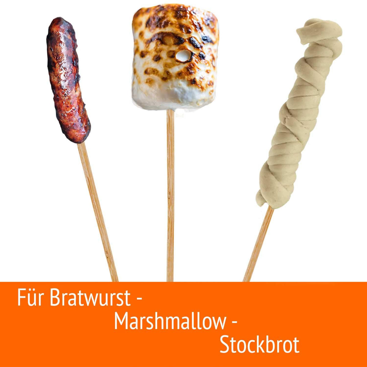 100 Stockbrot Spieße Stock extra 90 cm 6mm Ø Marshmallow Spiesse, Grillspieße, Stäbe, Lagerfeuer Spieße Stockbrot Stöcke aus Bambus Holz - kinderfreundlich + Rezeptheft