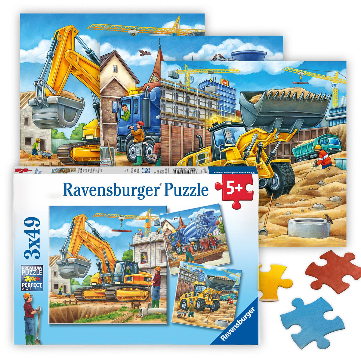 Ravensburger Puzzle Große Baufahrzeuge - 3x49 Teile Puzzle ab 5 Jahre