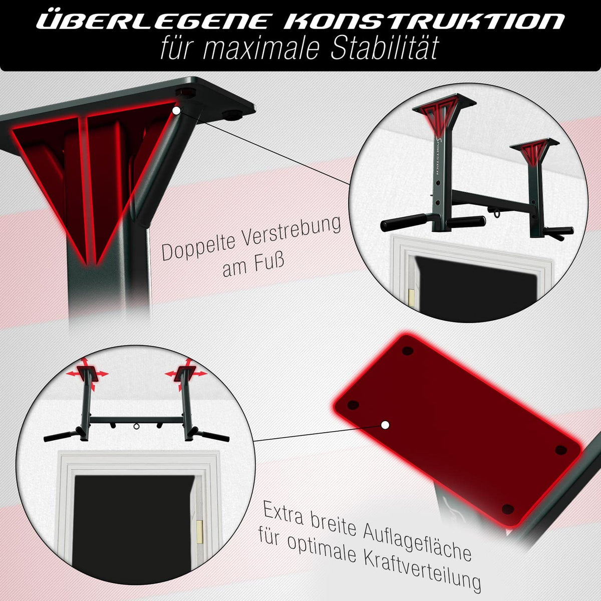 Sportstech KS400, 4in1 Klimmzugstange Decke, Pull Up Bar für Zuhause bis 300 kg, 6 rutschfeste Griffe, Klimmzugstange Deckenmontage mit Boxsack Halterung und Ösen für Schlingentrainer, Reckstange