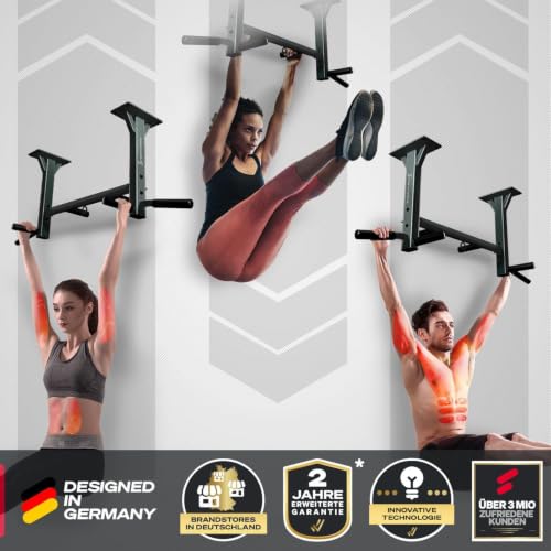 Sportstech KS400, 4in1 Klimmzugstange Decke, Pull Up Bar für Zuhause bis 300 kg, 6 rutschfeste Griffe, Klimmzugstange Deckenmontage mit Boxsack Halterung und Ösen für Schlingentrainer, Reckstange