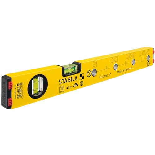 STABILA Elektriker-Wasserwaage Type 70 Electric, 43 cm, leichtes Alu-Profil, 1 Horizontal-Libelle, 1 Vertikal-Libelle, Markierlöcher, Made in Germany, Gelb