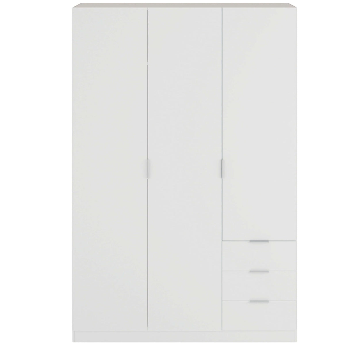 Habitdesign, Kleiderschrank mit 3 Türen und 3 Schubladen – geräumiger Schrank in Artik weiß für Schlafzimmer oder Gästezimmer, Maße: 121 x 180 x 52 cm (B x H x T), Modell Low Cost