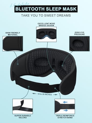 LC-dolida Schlafmaske mit Kopfhörer Bluetooth V5.4, 3D Schlafkopfhörer Atmungsaktive für Frauen Herren,Augenmaske Baumwolle Waschbar Schlafbrille mit Mikrofon für Reisen/Nickerchen/Yoga/Meditation