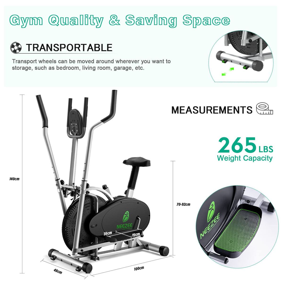 Cross Trainer für zu Hause Neezee Crosstrainer Pro 2-in-1 Ellipsentrainer mit magnetischem Widerstand, Sitz, intelligentem LCD-Display, einfacher Aufbewahrung, Transportrollen bis zu 120 kg