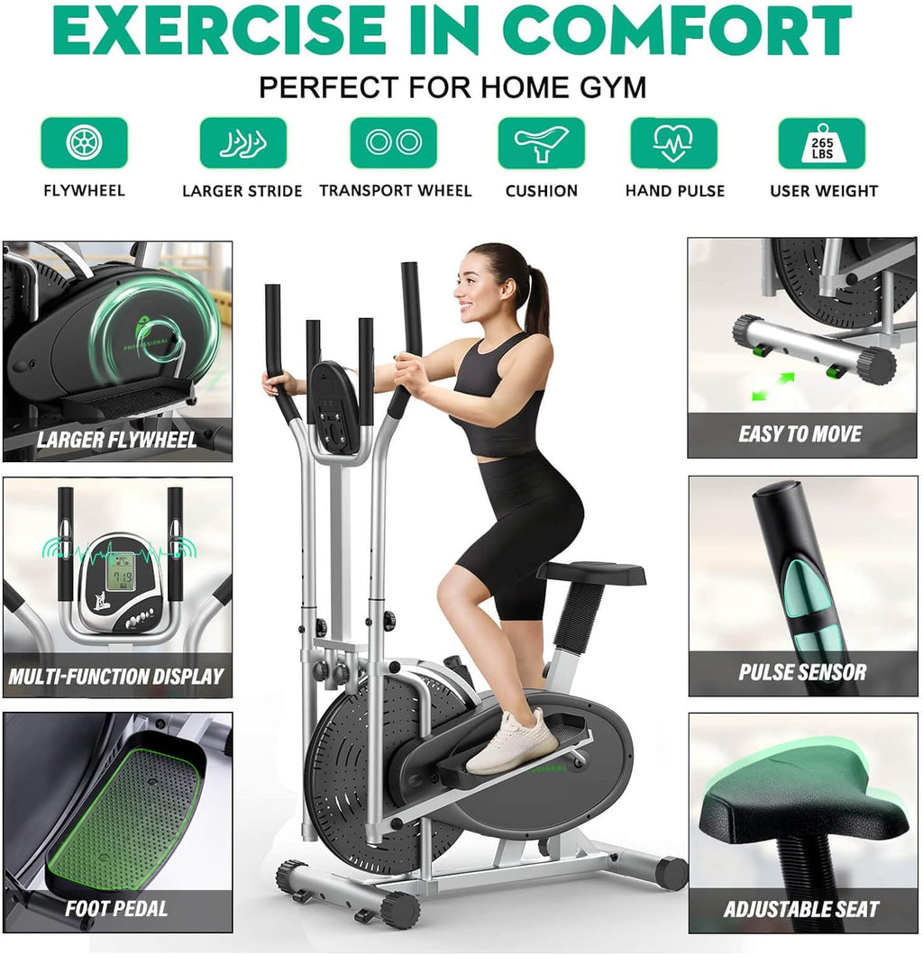 Cross Trainer für zu Hause Neezee Crosstrainer Pro 2-in-1 Ellipsentrainer mit magnetischem Widerstand, Sitz, intelligentem LCD-Display, einfacher Aufbewahrung, Transportrollen bis zu 120 kg
