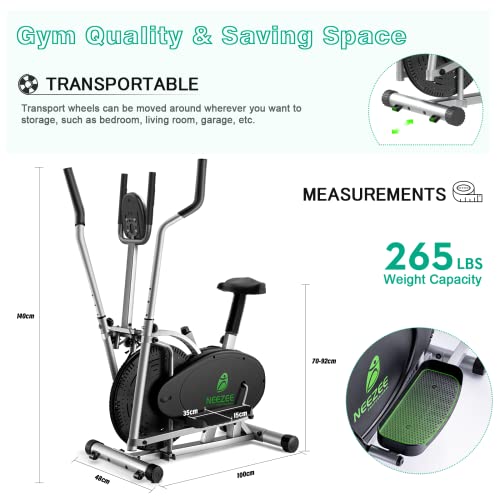 Cross Trainer für zu Hause Neezee Crosstrainer Pro 2-in-1 Ellipsentrainer mit magnetischem Widerstand, Sitz, intelligentem LCD-Display, einfacher Aufbewahrung, Transportrollen bis zu 120 kg
