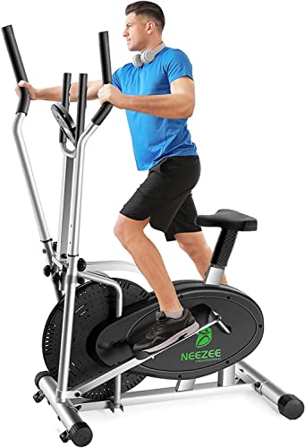Cross Trainer für zu Hause Neezee Crosstrainer Pro 2-in-1 Ellipsentrainer mit magnetischem Widerstand, Sitz, intelligentem LCD-Display, einfacher Aufbewahrung, Transportrollen bis zu 120 kg