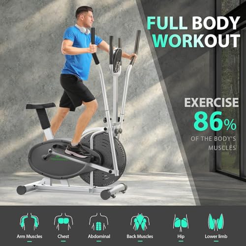 Cross Trainer für zu Hause Neezee Crosstrainer Pro 2-in-1 Ellipsentrainer mit magnetischem Widerstand, Sitz, intelligentem LCD-Display, einfacher Aufbewahrung, Transportrollen bis zu 120 kg