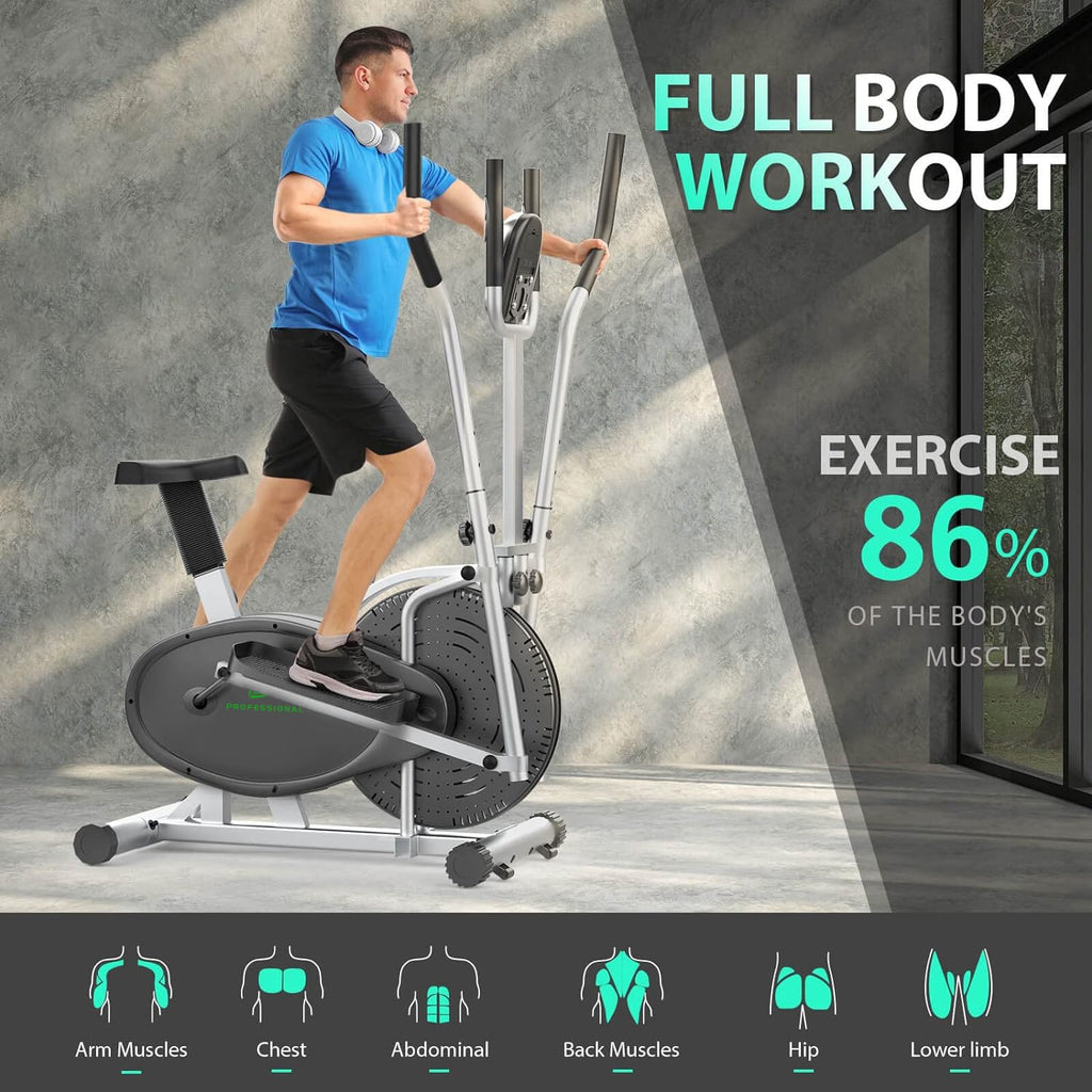 Cross Trainer für zu Hause Neezee Crosstrainer Pro 2-in-1 Ellipsentrainer mit magnetischem Widerstand, Sitz, intelligentem LCD-Display, einfacher Aufbewahrung, Transportrollen bis zu 120 kg