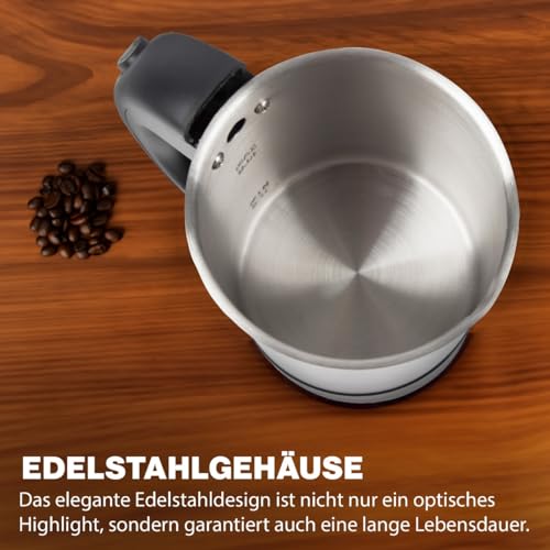 Clatronic® Wasserkocher klein 0,5 Liter | Reisewasserkocher inkl. 2 Tassen, Reisebeutel und Löffel | Edelstahlgehäuse | Mini Wasserkocher | 1000W | Camping Wasserkocher | WKR 3624