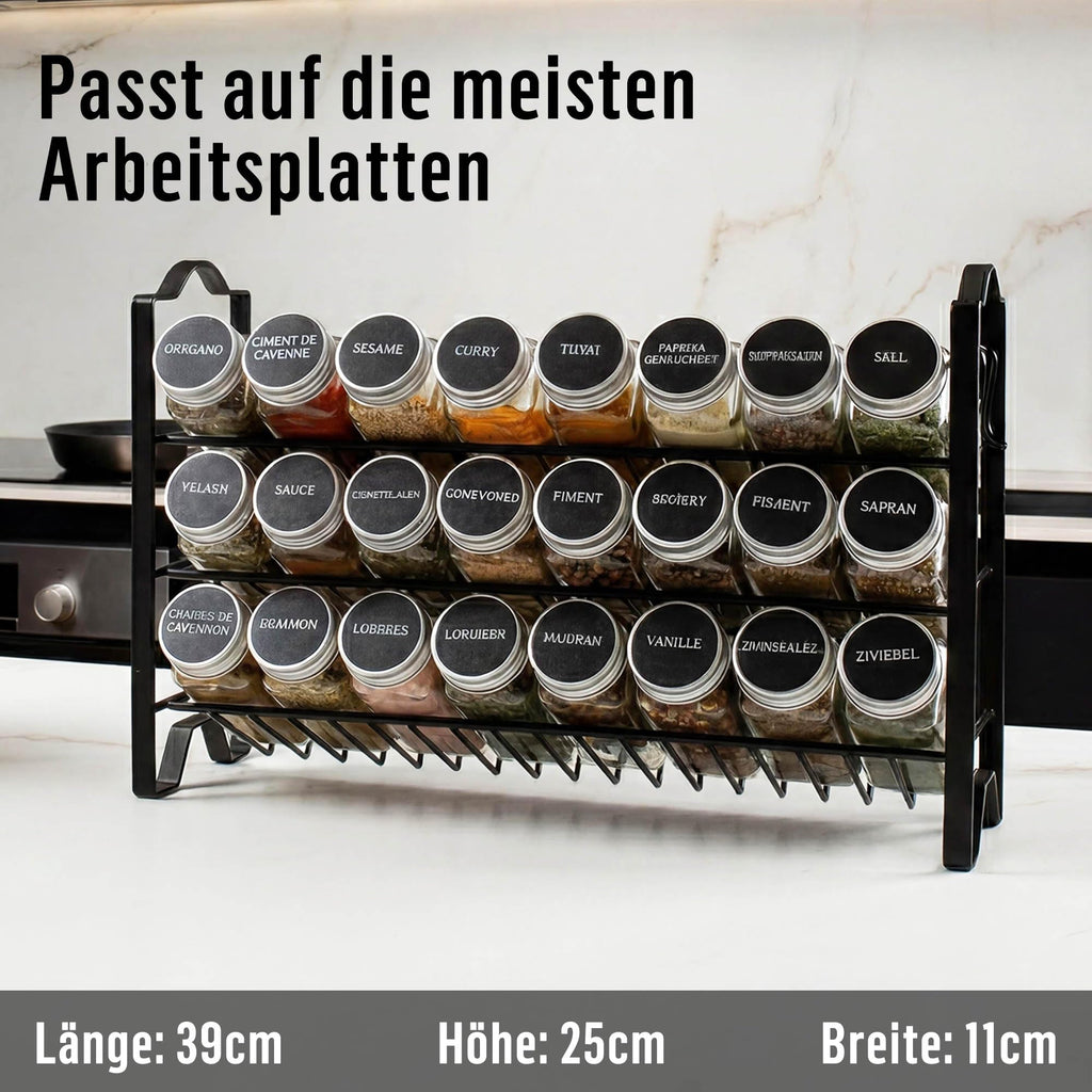 Deco haus® Gewürzregal Stehend & Wand [MIT GEWÜRZDOSEN & ETIKETTEN] - Gewürz Organizer - Spice Rack Organizer - Gewürzständer - Gewürzregalsystem Hängend - Gewürzaufbewahrung - Gewürzgläser mit Regal