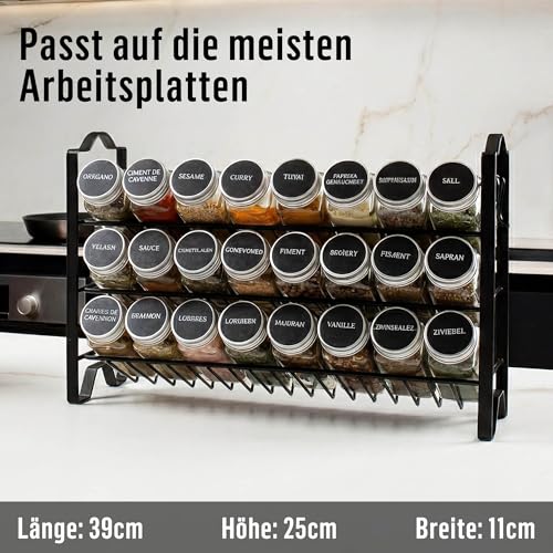 Deco haus® Gewürzregal Stehend & Wand [MIT GEWÜRZDOSEN & ETIKETTEN] - Gewürz Organizer - Spice Rack Organizer - Gewürzständer - Gewürzregalsystem Hängend - Gewürzaufbewahrung - Gewürzgläser mit Regal