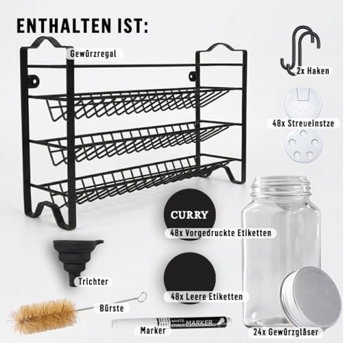 Deco haus® Gewürzregal Stehend & Wand [MIT GEWÜRZDOSEN & ETIKETTEN] - Gewürz Organizer - Spice Rack Organizer - Gewürzständer - Gewürzregalsystem Hängend - Gewürzaufbewahrung - Gewürzgläser mit Regal