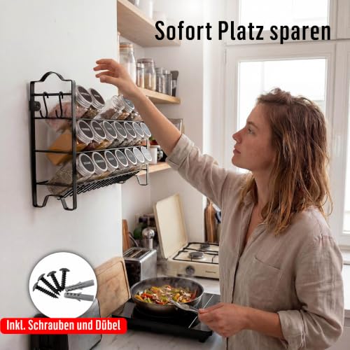 Deco haus® Gewürzregal Stehend & Wand [MIT GEWÜRZDOSEN & ETIKETTEN] - Gewürz Organizer - Spice Rack Organizer - Gewürzständer - Gewürzregalsystem Hängend - Gewürzaufbewahrung - Gewürzgläser mit Regal