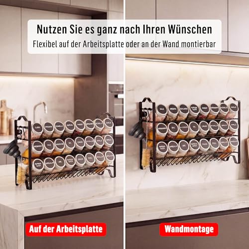 Deco haus® Gewürzregal Stehend & Wand [MIT GEWÜRZDOSEN & ETIKETTEN] - Gewürz Organizer - Spice Rack Organizer - Gewürzständer - Gewürzregalsystem Hängend - Gewürzaufbewahrung - Gewürzgläser mit Regal
