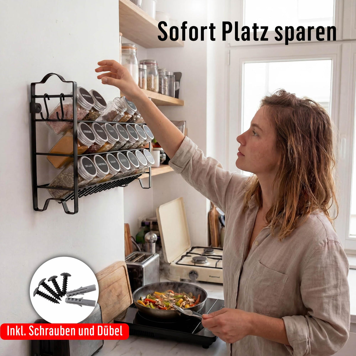 Deco haus® Gewürzregal Stehend & Wand [MIT GEWÜRZDOSEN & ETIKETTEN] - Gewürz Organizer - Spice Rack Organizer - Gewürzständer - Gewürzregalsystem Hängend - Gewürzaufbewahrung - Gewürzgläser mit Regal