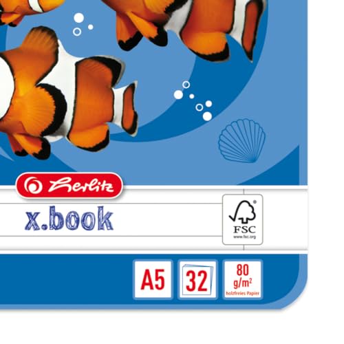 herlitz Schulheft x.book A5, Lineatur 9, 4. Klasse, liniert mit weißem Rand, 32 Blatt, 5 Stück