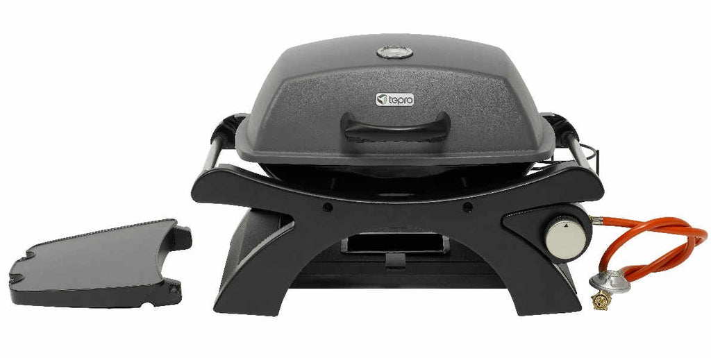 tepro Tischgasgrill Abington (klein), 1 Brenner mit max. 3,2 kW Leistung, Piezozündung, Thermometer, Maße ca. 102 x 46,2 x 38 cm, Anthrazit / Schwarz