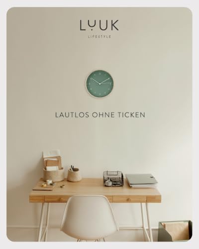 LUUK LIFESTYLE Moderne Quarz Wanduhr, Geräuschlos, 24,8cm, Dunkelgrün