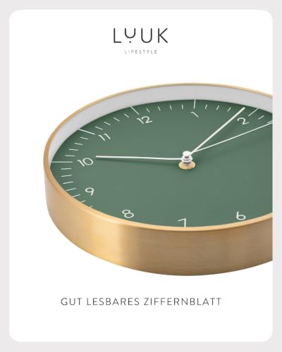 LUUK LIFESTYLE Moderne Quarz Wanduhr, Geräuschlos, 24,8cm, Dunkelgrün