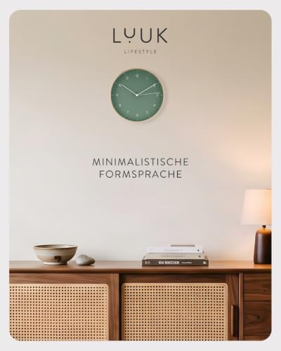 LUUK LIFESTYLE Moderne Quarz Wanduhr, Geräuschlos, 24,8cm, Dunkelgrün